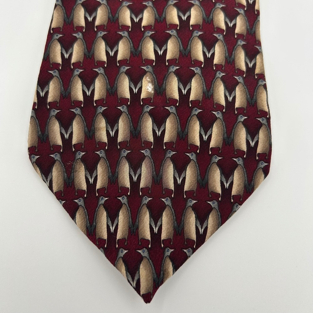 Natura Necktie Tuxedo Penguin Mens OS Burgundy Silk Whimsical Business Vintage